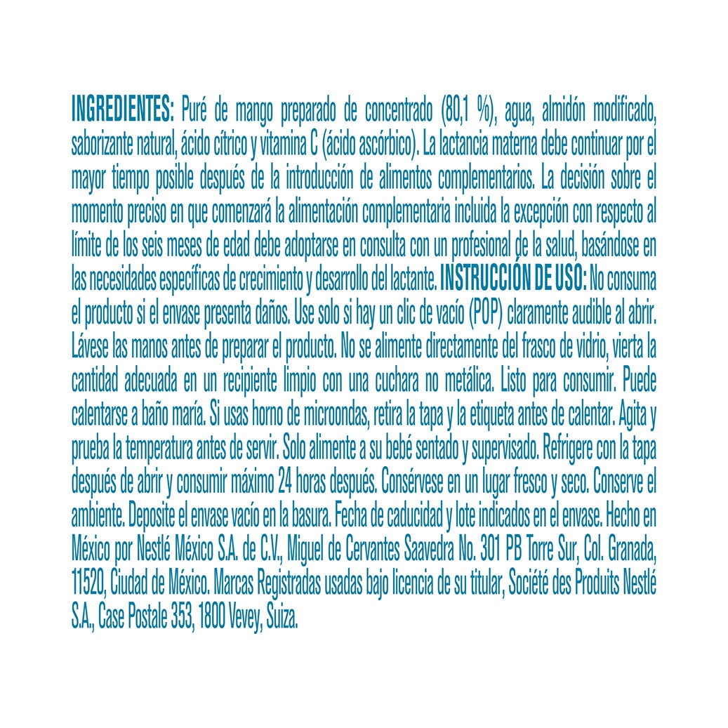 Papilla Gerber Mango Etapa 3 Ingredientes