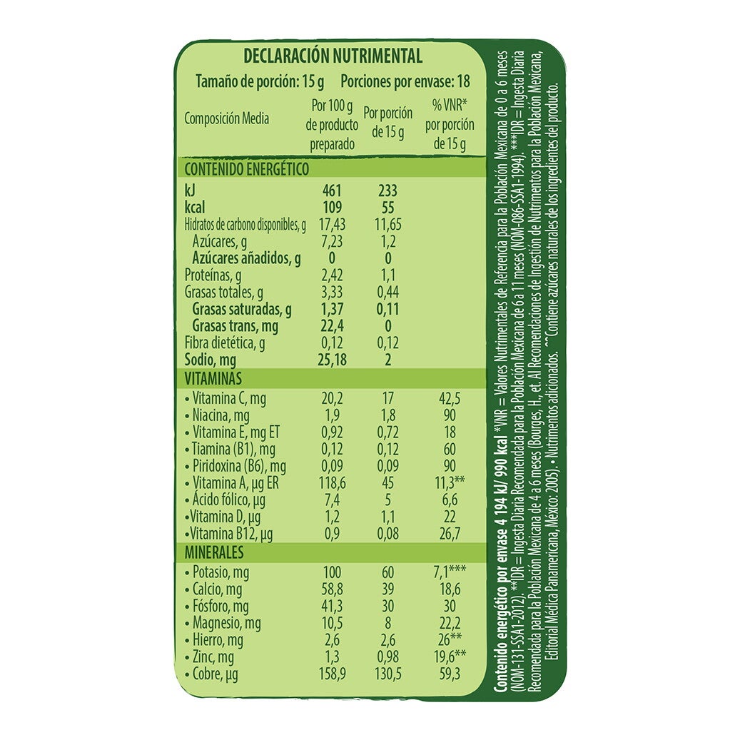 NESTUM Arroz Tabla Nutricional