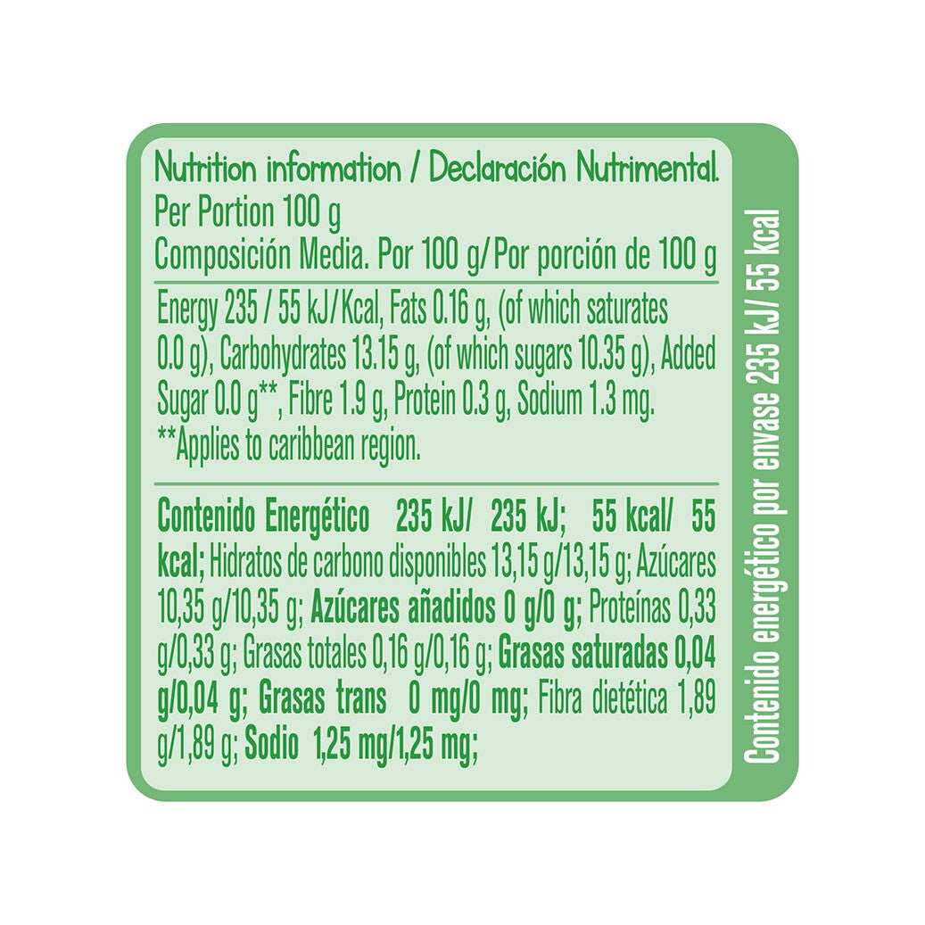 Gerber Pouch Orgpanico Mango, Manzana y Pera Tabla Nutricional