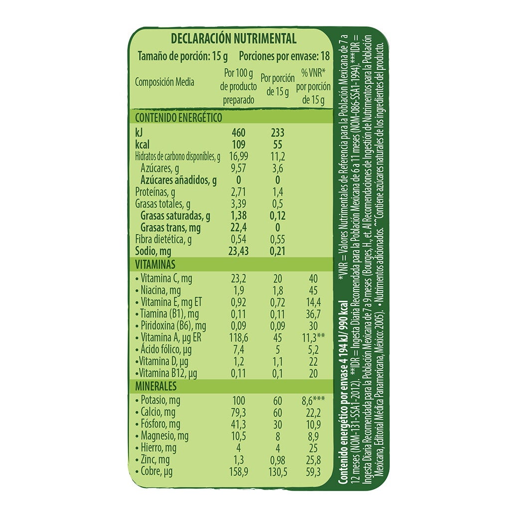NESTUM 4 Cereales Tabla Nutricional