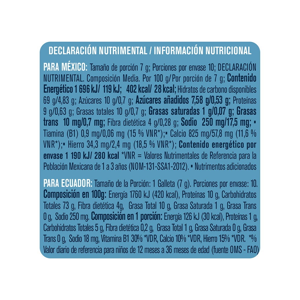 Gerber Snacks primeras galletitas, etapa 3 Información Nutricional